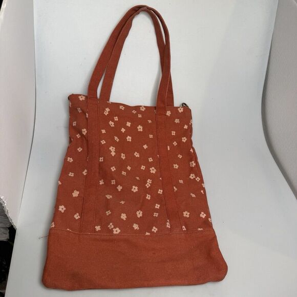 Typo Floral Canvas Tote Bag Rust Orange Adjustable Strap 16.5x13x1 EUC - Picture 3 of 16